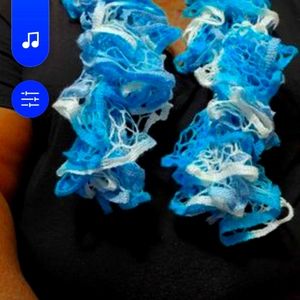 44 in blue and white Sashay ruffle scarf